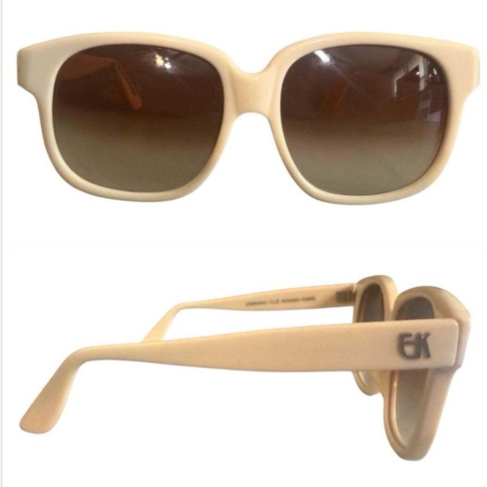 Emmanuelle Khanh Paris Cream Colored Thick Framed Sunglasses, Mod 8080, France